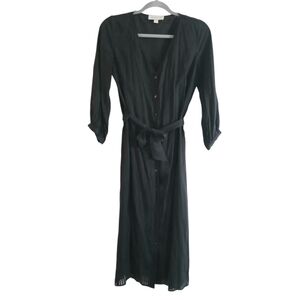 Amour Vert Layered Belted Midi Shirt Dress Women's S Black Stripe Quiet Luxury